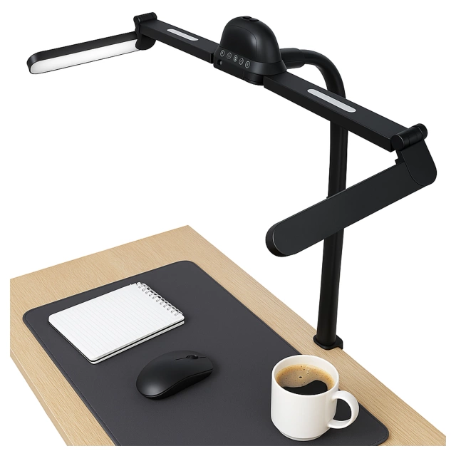 Lampa Biurkowa LED do Monitora ze Składaną Konstrukcją, Regulowaną Jasnością i Pełnym Spektrum Światła, z Mocowaniem do Blatu, Ochrona Oczu, Alogy VisionBar™ – Czarna