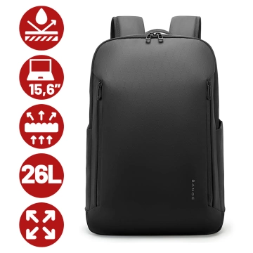 Bange 26L wasserdichter Rucksack für Laptops bis 15,6 Zoll – Geräumig und komfortabel, robust und atmungsaktiv, ideal für Stadt und Reisen, Arbeit und Flugreisen, Unisex – Schwarz