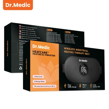 Pas Grzejący z Masażerem na okres i plecy - przeciwbólowy, ciepło + wibracje, 6 poziomów intensywności, akumulator 1800 mAh - Dr.Medic ThermoPulse™ Czarny