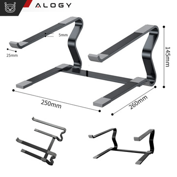 Laptophalter MacBook Tablet 18" Ständer klappbar verstellbar Aluminium für Schreibtisch 25 x 26cm Alogy Black