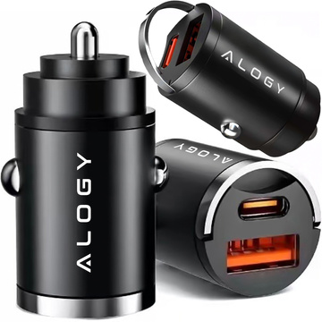 Ładowarka samochodowa USB QC 4.0 + USB-C typ C PD 30W szybka mocna do telefonu Alogy Car czarna