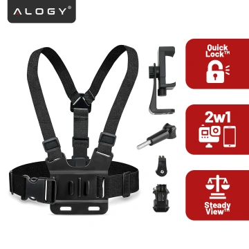 Sportgurt Alogy Chest Brusthalter für Kamera, GoPro-Kameras, Universaltelefon Schwarz