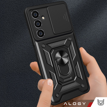 Etui do Samsung Galaxy S23 FE pancerne Slide Case Ring obudowa ochrona aparatu Camshield Alogy czarne + Szkło