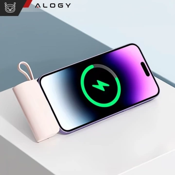 PowerBank 5000mAh Alogy bank energii kieszonkowy mały ładowarka zewnętrzna Power Bank USB-C i lightning Różowy