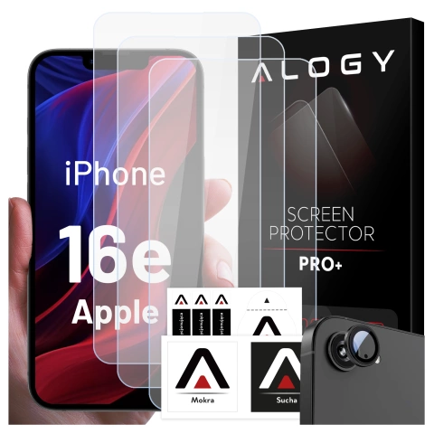 3x Displayschutzfolie aus gehärtetem Glas für Apple iPhone 16e, Display- und Kameraschutz, 9H Alogy GlassGuard Pack™️ Schutzglas-Set