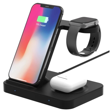 Ładowarka indukcyjna Qi 15W do iPhone Apple AirPods  bezprzewodowa 2w1 Stacja dokująca Czarna