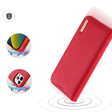 Dux Ducis Hivo Leather Flip Cover Echtes Leder Wallet für Karten und Dokumente iPhone 14 Pro Max Rot
