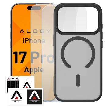 Zestaw 3w1 Etui Hybrydowe MagSafe + 2x Szkło Hartowane do Apple iPhone 17 Pro, Wzmocniona Ochrona, Odporne i Precyzyjnie Dopasowane, Alogy 3in1 Case Pack™ – Czarne