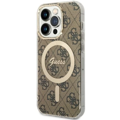 Guess GUHMP14LH4STW Handyhülle für Apple iPhone 14 Pro 6.1" braun/braun Hardcase 4G MagSafe