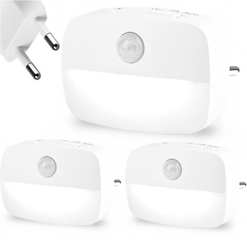 3x Lampka nocna LED z czujnikiem ruchu do gniazdka EU 3 barwy światła Alogy Night Light Biała
