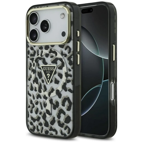 Etui Guess MagSafe do iPhone 17 Pro Leopard Glitter Black