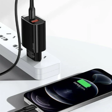 USAMS Wandladegerät 1xUSB-C 1xUSB T35 20W (nur Kopf) PD3.0 QC3.0 Fast Charging schwarz/schwarz CC121TC02 (US-CC121)