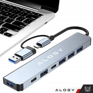HUB-Splitter Alogy-Adapter für Computer-Laptop mit USB-C auf 3x USB-A 2.0 1x USB-A 3.0 Grau