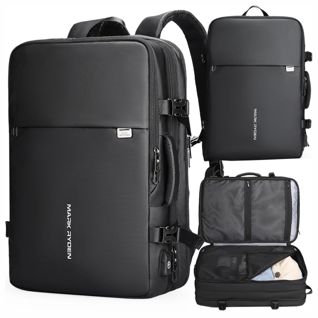 Plecak na Laptopa 17.3" Mark Ryden, Port USB, Wodoodporny, Minimalistyczny i Pojemny 37L, Wygodny, Rozszerzalny z Otwieraniem 180°,  48 × 31 × 14-25 – Czarny