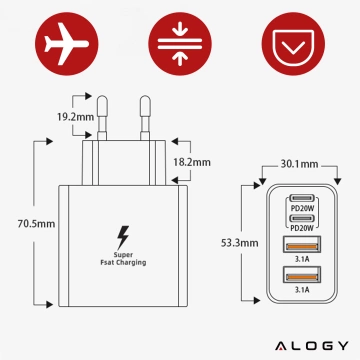 Ładowarka sieciowa 40W 2x USB 2x USB-C Alogy Super Fast Charger Szybkie ładowanie PowerDelivery PD Czarna