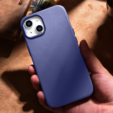 Etui na telefon iCarer Case Leather z naturalnej skóry do iPhone 14 Plus jasnofioletowy (kompatybilne z MagSafe) 