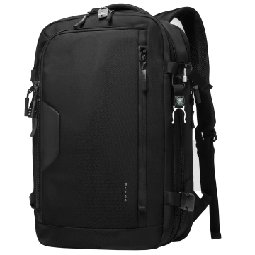 Plecak wodoodporny Bange na laptopa 15.6" miejski podróżny rozszerzalny 55 x 35 x 21-27 cm do samolotu męski damski + kłódka szyfr kompas zaczep na butelkę Czarny