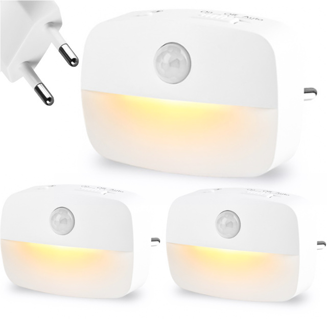 3x Lampka nocna LED z czujnikiem ruchu do gniazdka EU 3 barwy światła Alogy Night Light Biała