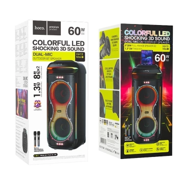 HOCO HA13 Max zestaw karaoke 60 W, RGB LED, 2× bezprzewodowe mikrofony TWS