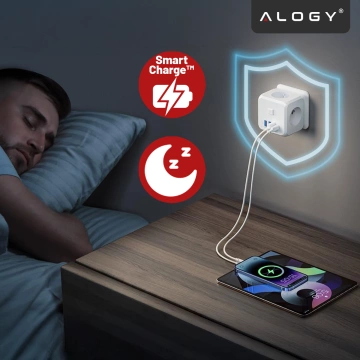 Rozgałęźnik sieciowy rozdzielacz Ładowarka adapter złodziejka 3 gniazdka EU 3x USB + USB-C C 7w1 Alogy Biały