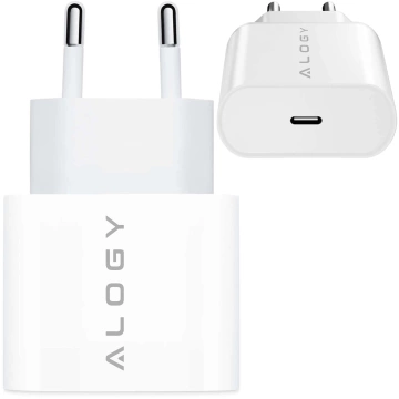 Ładowarka sieciowa szybka 30W USB-C USB typ C GaN PD do iPhone kostka Alogy Biała + Kabel USB-C 1m