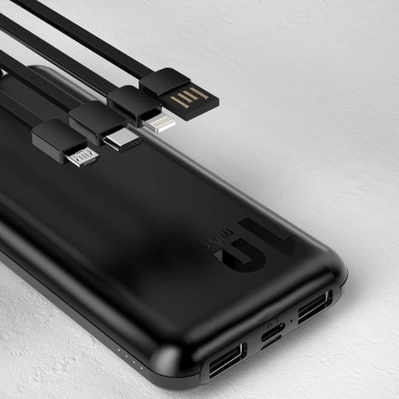 Dudao K6Pro Universal 10000mAh Powerbank mit USB-Kabel, USB Typ C, Lightning Black (K6Pro-black)