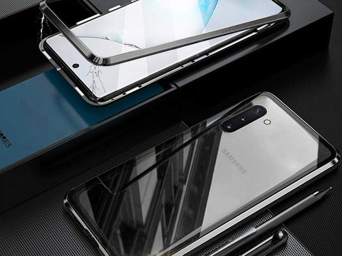 Etui magnetyczne szklane Dr.Fit dwustronne do Galaxy Note 10 Srebrne