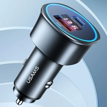 USAMS Ładowarka samochodowa 1xUSB+1xUSB-C C26 95W (only head) Fast Charge czarny/black CC146TC01 (US-CC146)