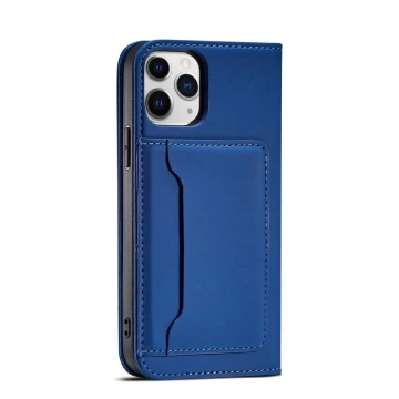 Magnetkartenetui für iPhone 12 Cover Kartenetui Kartenständer blau