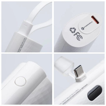 FORCELL F-ENERGY Power Plug F5K3 Powerbank mit integriertem Typ-C PD-Anschluss 20W 5000mAh Weiß