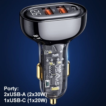 USAMS Ładowarka samochodowa 2xUSB+1xUSB-C 80W Fast Charge niebieski/blue CC159CC02 (US-CC159)