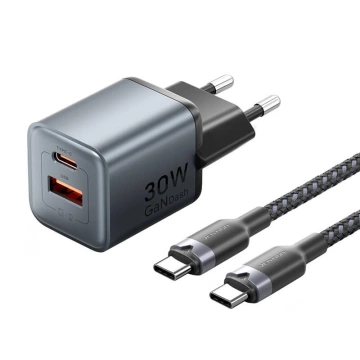 GaN Vention USB-C A Ladegerät 30W USB-C auf USB-C Kabel 1m (Grau)