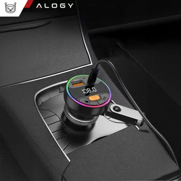 Transmiter samochodowy z Ładowarką Alogy PowerTune USB-A USB-C szybkie ładowanie PowerDelivery PD30W Quick Charge QC3.0 Czarny