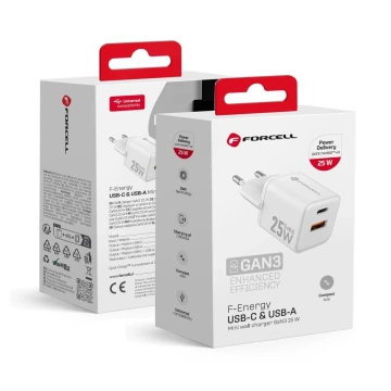 Ładowarka Sieciowa Forcell Mini GaN III 25W USB-C + USB-A PD QC 4.0