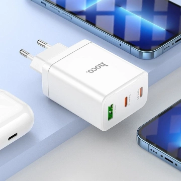 HOCO 2 x Typ C USB A PD QC3.0 3A 35W Wandladegerät Weiß