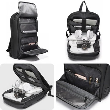 Bange Wasserdichter Rucksack, Laptoptasche, 15,6 Zoll, Reisezubehör, 48 x 30 x 12,5 cm, für Arbeit, Schule, Flugzeug, Herren, Damen, USB und USB-C, Schwarz