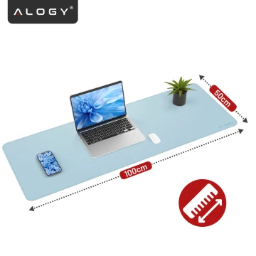 Podkładka na biurko 100×50 cm – antypoślizgowa mata ochronna z eleganckiej ekoskóry PU, pod mysz i klawiaturę, stylowa i trwała – Alogy WorkMat™ Niebieska