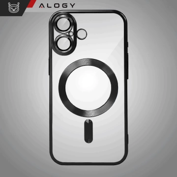 Etui MagSafe Case do Apple iPhone 16 Alogy Glamour Luxury Ring obudowa czarno-przezroczyste + Szkło hartowane