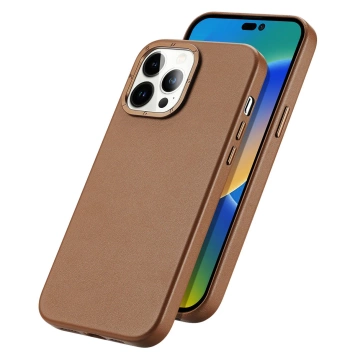 Etui Dux Ducis Grit skórzane do iPhone 14 Pro Max elegancki pokrowiec ze sztucznej skóry (kompatybilne z MagSafe) brązowy