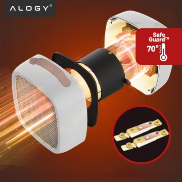 Grzejnik elektryczny mini Farelka 500W – termowentylator biurkowy do kontaktu, szybkie nagrzewanie, kompaktowy i energooszczędny – Alogy HeatPlug™ Biały