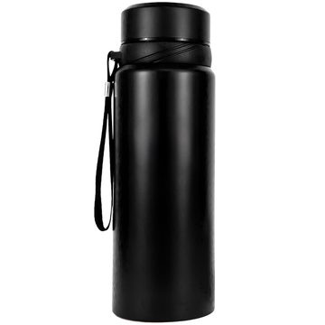 Termos butelka bidon termiczny 1l do kawy herbaty yerba mate z zaparzaczem sitko duży Alogy stal czarny + Szczotka do mycia