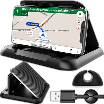 Uchwyt samochodowy na kokpit deskę do auta Alogy Carbon na telefon do 6.8 cali GPS Czarny + Organizer