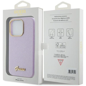 Etui Guess GUHCP15XPGMCSL do iPhone 15 Pro Max 6.7" liliowy/lilac hardcase Glitter Glossy Script