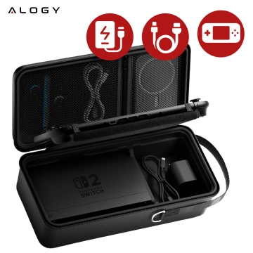 Pokrowiec do Nintendo Switch 2 2025 Torba Ochronna Duże Twarde Etui EVA, Kuferek, Wodoodporna, Lekka, z Uchwytami Alogy HardFoamBag™ – Czarna
