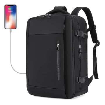 Plecak wodoodporny Bange na laptopa 15.6" miejski podróżny 46x31.5x20 cm do pracy samolotu męski damski z z gniazdem USB Czarny