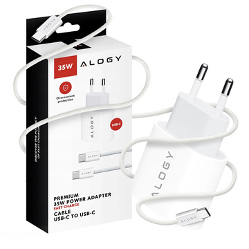 Schnelles und leistungsstarkes 35-W-USB-C-Wandladegerät USB Typ C PD GaN für iPhone 15 Typ-C-Kabel 1 m Alogy White