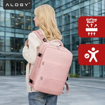 Damen-Reise-Laptop-Rucksack für Koffer, Gepäck, Flugzeug, Arbeit, Schule, 45 x 30 x 20 cm, Alogy Pink