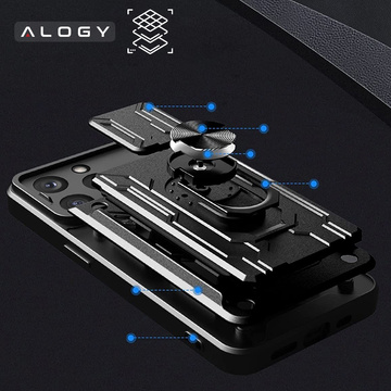 Etui pancerne Alogy Camshield Stand Ring Wallet z osłonką na aparat i miejscem na karty do Apple iPhone 14 Pro czarne