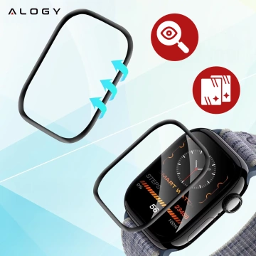Hybridglas für Apple Watch 10 46 mm Alogy 3D-Glas mit schwarzem Rahmen
