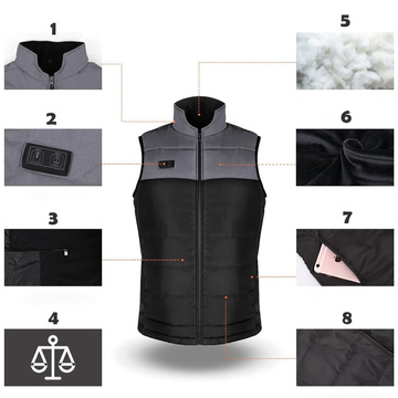 Beheizte Weste, beheizbar, für Damen und Herren, gesteppt, ärmellos, elektrische Jacke, Unisex, Größe L, Winter, warm, Schwarz, Grau